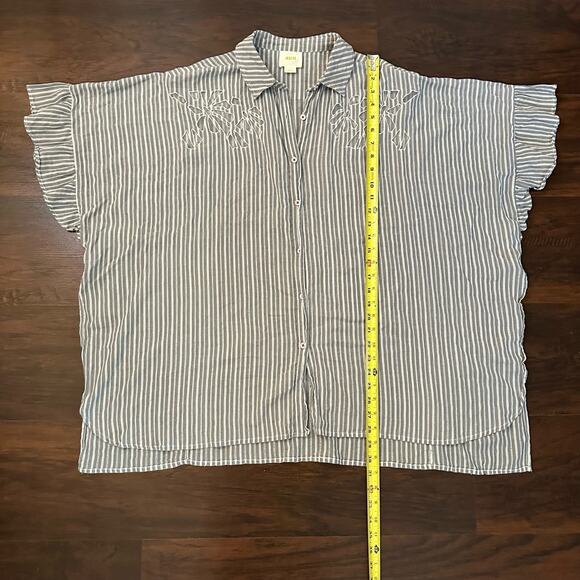Maeve Anthropologie gray & white striped oversize button down shirt size XS/S - Picture 11 of 13